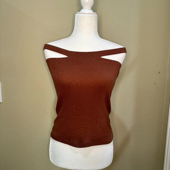 BP Nordstrom Off Shoulder Brown Rust Ribbed Tank Top Shirt - size small - Picture 2 of 6